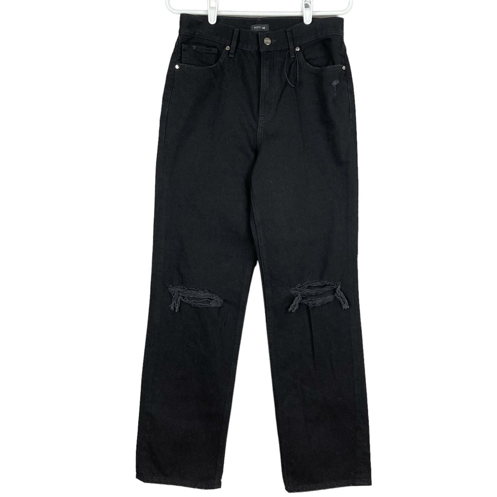 Express Women Black Jeans Size 4R Distressed Modern Straight Leg High Rise NWOT